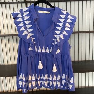 Marie Oliver Blue Linen Top